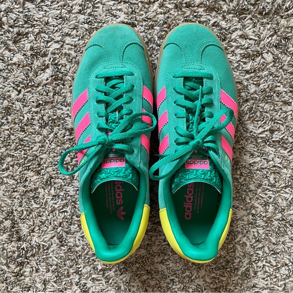 Adidas Gazelle Bold Platform Sneaker Shoes Lifestyle Court Green Pink Sulfur 8.5 - Picture 6 of 12